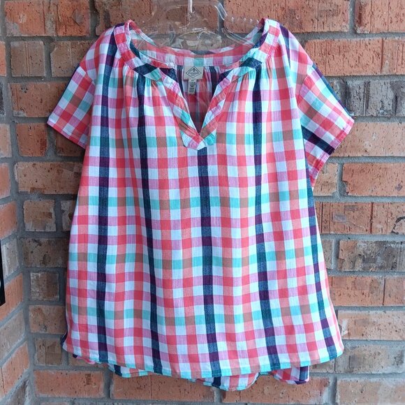 St. John's Bay Womens Top Blouse Short Sleeves Plaid Size 2X - Picture 7 of 8